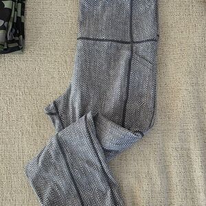 Gray Herringbone Patterned Pants